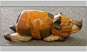 Large Carved Wooden Pig, in seated position.