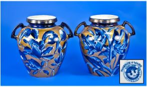 T. Forester Phoenix-Ware. Fine and Impressive PAir of Ovoid Shaped Iris Vases, in cobalt blue and
