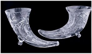 Two 'Horns of Plenty' (Conicorpia) Cut Glass Vases. 6.5 inches high.
