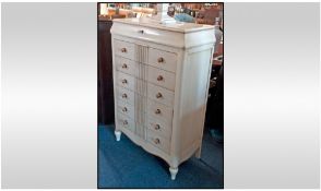 Painted Light Beige Six Drawer Tallboy Chest, With Hinged Lift Up Top. Height 49 Inches 31 x 15