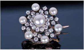 Victorian Diamond And Seed Pearl Pendant Brooch, Set With A Central Pearl Surrounded By A Cluster Of