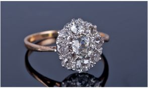 18ct Gold Diamond Cluster Ring, Central Old Round Diamond Surrounded By A Further 8 Round Cut