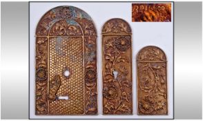 Art Nouveau Antique Ornate Brass Door Lock Plates and Finger Plates, 3 in total. c.1900's. Reg.