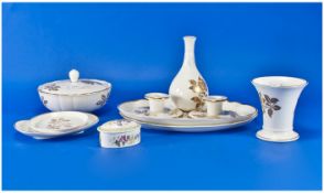 Wedgwood 'Tonquin' Dressing Table Set, comprising two candle holders, flared vase, squat vase,