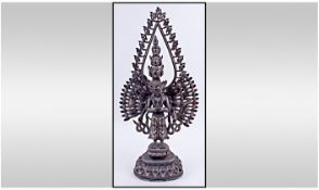 White Metal Casting of Oriental God, multi headed and multi armed, probably Vishna. Weighs almost