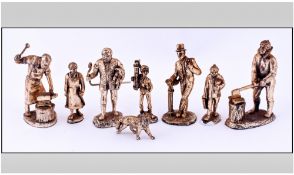 Collection Of 8 Assorted Miniature Bronze Effect Figures. Including young girl figure, huntsman