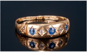 Victorian 18ct Gold Sapphire And Diamond Ring, Set With Alternating Star Set Stones, Fully