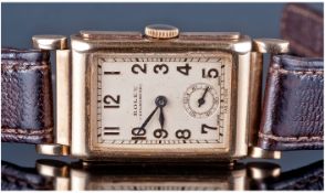 Gents Early 20thC Rolex Prince 9ct Gold Rolex Chronometer Stepped Case Wristwatch, Rectangular