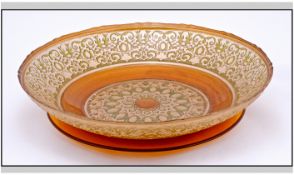 A Large 20th Century Turkish Painted Glass Bowl and Stand. 15.5 Inches Diameter.