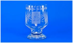 Wheel Cut Glass Goblet Vase, monogrammed with the letter 'B'. 9 inches in height.