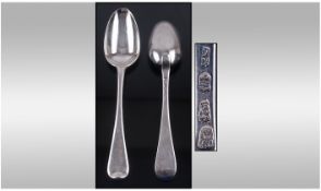 George II  - Fine Pair of Silver Table Spoons. Hallmark London 1742, Makers Mark - Crown over Lo.