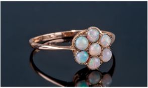 Victorian - Ladies 9ct Gold and Opal Set Ring, The Seven Small Opals Set In a Flowerhead Design.