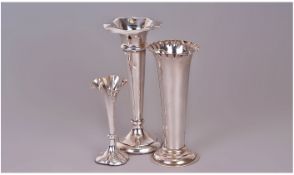 A Small Collection Of Edwardian Silver Shaped Vases, 3 in total. Vase A; hallmark Chester 1908,