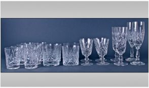 Collection of 20 Cut Glass Drinking Glasses comprising 8 Whisky Glasses, 4 large tumblers and Wine