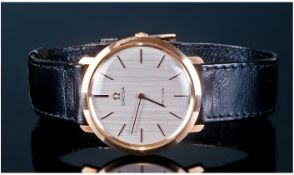 Gents 9ct Gold Omega De Ville Wristwatch, Off White Dial With Black Baton Markers And Hands, 33mm