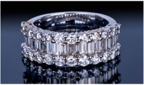 18ct White Gold Diamond Ring, Set With A Central Row Of 20 Baguette Cut Diamonds Set Between Two