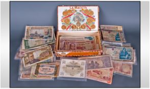 Cigar Box Containing Approx 50 World Banknotes