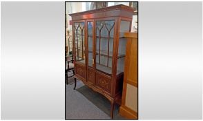 Edwardian Mahogany Display Cabinet Profusely Inland within an astral glazed front with two opening