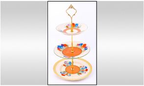 Clarice Cliff Hand Painted Three Tier Cake stand ' Crocus ' Design. c.1929. Height 13..5 Inches