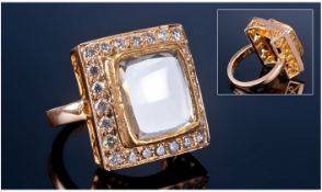 Large Diamond Cluster Ring, Set With A Large Rectangular Flat Diamond In A Closed Back Setting (11 x