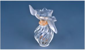 Lalique For Nina Ricci Glass Perfume Bottle the bottle of spiral fluted ovoid form,  with frosted