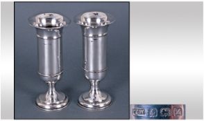 A Pair of Silver Trumpet Shaped Vases. Each 6 Inches Tall, Hallmark Birmingham 1924. Makers Mark T.