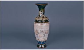 Doulton Lambeth Impressive Hannah Barlow Vase, Incised with Images of Ponies and Cows to Central
