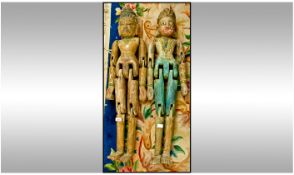 Pair of Probably Northern Indian/Rajasthan Articulated, painted and decorated Puppet Figures of