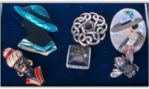 Collection Of Six Brooches, Various Designs, Some Silver.
