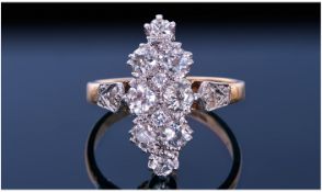 18ct Gold & Platinum Diamond Ring, Marquise Shaped Diamond Mount, Diamond Set Shoulders, Estimated