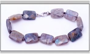Labradorite Faceted Bead Bracelet, each rectangular stone, faceted on both sides and hand knotted