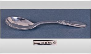 A Danish Silver Caddy Spoon In The Lily Pattern by Evald Nielsen. Fully Marked.