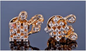 18ct Gold Diamond Earrings, Of Cluster Form Set With Round Modern Brilliant Cut Diamonds Each With