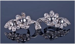18ct White Gold Diamond Cluster Earrings, Of Floral Design Set With Round Modern Brilliant Cut