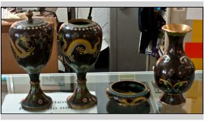 Pair Of Globular Shaped Vases, one lid missing. Height 10 inches. Together with small dragon bowl,