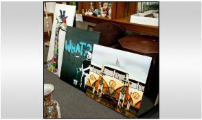 Three Modern Art Canvas Prints. Comprising Volkswagen Beatle, Giraffe and Graffiti. Size of