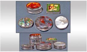 A Good Collection of Quality Vintage Silver Pill Boxes ( 5 ) In Total. Various Shapes and Sizes. All