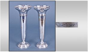 A Pair of Early 20th Century Silver Plated Tapered Vases, Raised on Circular Stepped Bases. Each