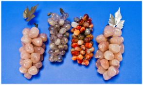 Four Bunches of Gemstone Grapes comprising one pale amethyst, two rose quartz and one carnelian