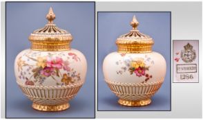Royal Worcester Persian Style - Blush Ivory Lidded Potpourri, Decorated with Images of Spring