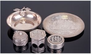 Egyptian - Embossed and Chased 20th Century Silver Lidded Pill Boxes ( 3) In Total + 2 Small