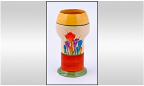 Clarice Cliff Hand Painted Vase ' Crocus ' Design. c.1929. Stands 6 Inches Tall. Good Condition.