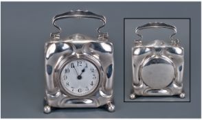 Art Nouveau Impressive and Fine Square Shaped Silver Cased Clock. Raised on 4 Cannon ball feet