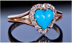 18ct Gold Diamond & Turquoise Heart Shaped Ring.
