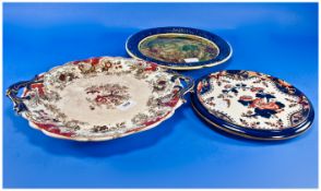 Three Victorian Cabinet Plates, comprising Doulton, Burslam, 'Alma', Majollica, and Staffordshire.