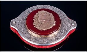 Austrian Silver Paperweight, The Center Set With A Circular Hardstone With Raised Gilt Lion Motif,