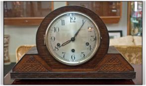 Art Deco Mantel Clock. Silvered dial, Arabic numerals. 9 inches in height.