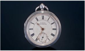 Victorian Silver Open Faced Pocket Watch, Hallmark Chester 1896, with Key. Good Condition.