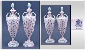 Royal Worcester Tall and Impressive - Pair of Hand Painted Floral Two Handled Lidded Vases. Date