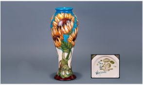 Moorcroft Numbered and Ltd Edition Vase, No.10-100 ' Sunflowers ' Design. Designer Vicky - Date